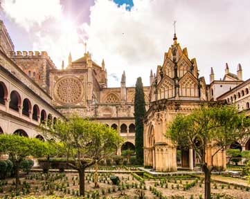 Panoramic view of the Guadalupe monastery in Extremadura (Spain) with its monastery, patrimony of the Humanity